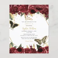 Budget Burgundy Butterfly Sweet 16 Invitation