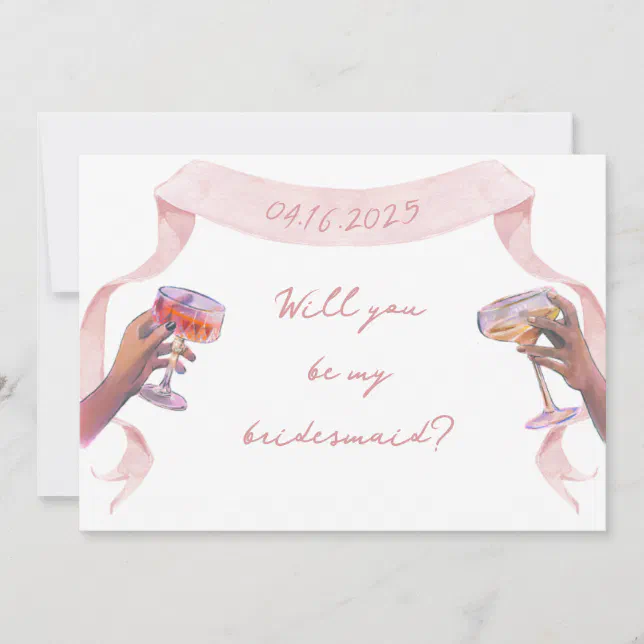 Pink Cute Elegant Custom Bridesmaid Proposal Card