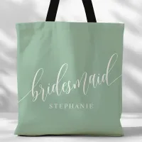 Dusty Mint Bridesmaid Modern Script Tote Bag