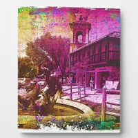 Vintage Neptune Fountain Colorful Grunge Plaque
