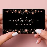 Rose Gold Glitter Diamond Dust Black Makeup Artist Business Card