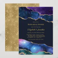 Faux Glitter Agate Celestial Rehearsal Dinner Invitation