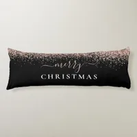 Modern Glitter Rose Gold Black Merry Christmas Body Pillow