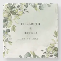 Elegant Boho Greenery Eucalyptus Wedding Stone Coaster