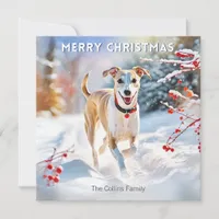 Whippet Dog Walking In Snow Winter Merry Christmas Holiday Card