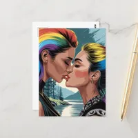 Beautiful Women Kissing Postcard