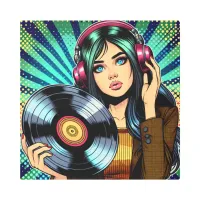 Cool Pop Art Comic Style Girl with Vinyl Album