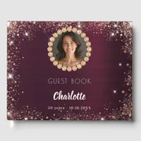 Guest book birthday burgundy photo diamonds
