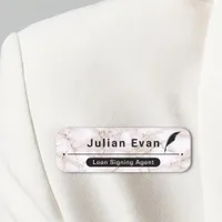 Elegant Rose Gold Pink Marble Quill Icon Notary  Name Tag