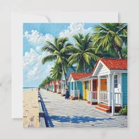 Colorful Tropical Vibrant Beach Huts  Holiday Card