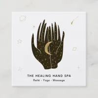 *~* Moon Stars Celestial Gold Healing Hands Space Square Business Card