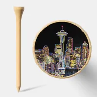 Dark be the Night - Luminous Seattle Skyline Golf Tees