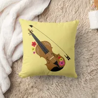 Pretty Violin With Flowers Throw Pillow