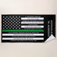 Soldiers Prayer Personalized Thin Green Line Beach Towel