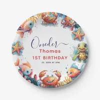 Cute Kids Watercolor Oneder the Sea 1st Birthday Paper Plates