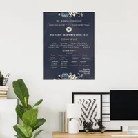 Navy Elegant Floral Wedding Program Poster