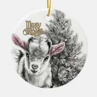 Baby Goat Christmas 18 and YOUR PHOTO Ceramic Ornament