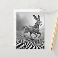 Fantasy Rabbit Horse Critter Black an White Op art Postcard