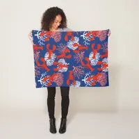 Red White and Blue Lobsters Coastal Patterned Fleece Blanket