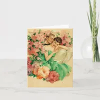 Vintage Romantic Couple and Flowers Engagement Card