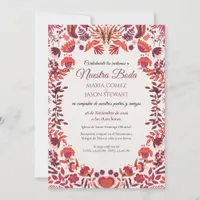 Red Burgundy Rose Floral Botanical Spanish Wedding Invitation