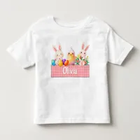 Cute baby girl Easter Bunny Chick pink plaid name Toddler T-shirt