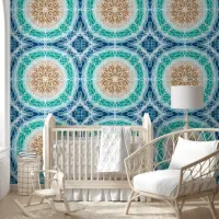 Beautiful Turquoise and Blue Beachy Mandala Wallpaper