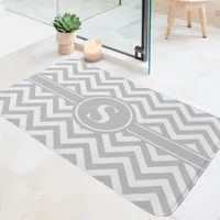 Gray And White Chevron Monogram Bath Mat