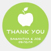 Apple Green and White Thank You Classic Round Sticker