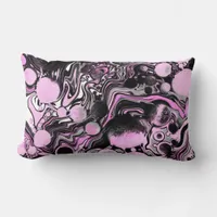 Pink and Black Marble Fluid Art Cells Modern   Lumbar Pillow