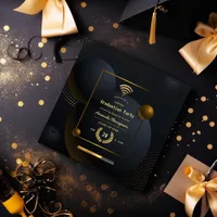 Geometric Black and Gold Virtual Graduation Party Invitation
