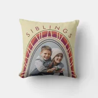 Burgundy Neutral Arch Siblings Patterns Photo Throw Pillow