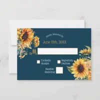Elegant Navy Blue Country Sunflower Wedding RSVP