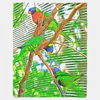 Colorful Loris on a branch - parrots - painting Fleece Blanket