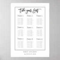 Script Black Typography/border Seating Plan Poster