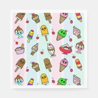 Whimsical Cartoon Ice Cream Themed Girl's Birthday Napkins