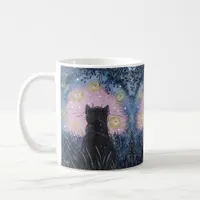 Mystical Night-Fireflies Cat Illustration Art Coffee Mug