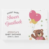 Cute Bear Cub Pink Balloon Baby Girl Baby Shower Guest Book