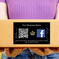 Black business name gold crown qr code Facebook Rectangular Sticker