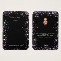 Black glitter purple earrings photo display card