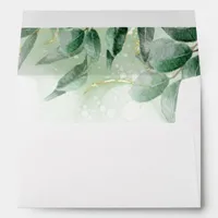 Modern Watercolor Green Foliage Gold Envelope