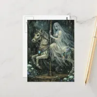 A Ghost Woman on Abandoned Carousel Horse Postcard