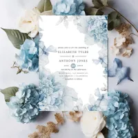 Dusty Blue Watercolor floral Wedding Invitation