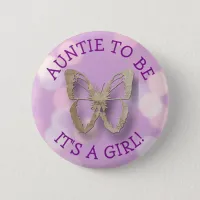 Purple Butterfly Auntie  to be Baby Shower Button