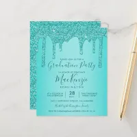 BUDGET Aqua Teal Glitter Drips Graduation Party