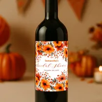 Rustic Boho Orange Bloom Berry Frame Bridal Shower Wine Label