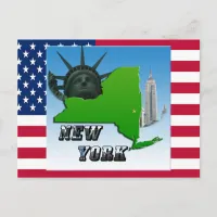 New York Map, Statue of Liberty, Monument Postcard