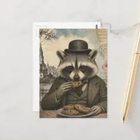 Adorable Raccoon Eating Cookies Vintage  Postcard