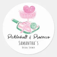 Pickleball & Prosecco Retro Couples Bridal Shower Classic Round Sticker