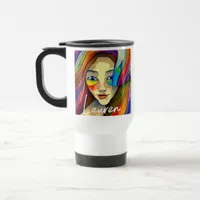 Personalized Colorful Abstract Art Pretty Girl Travel Mug
